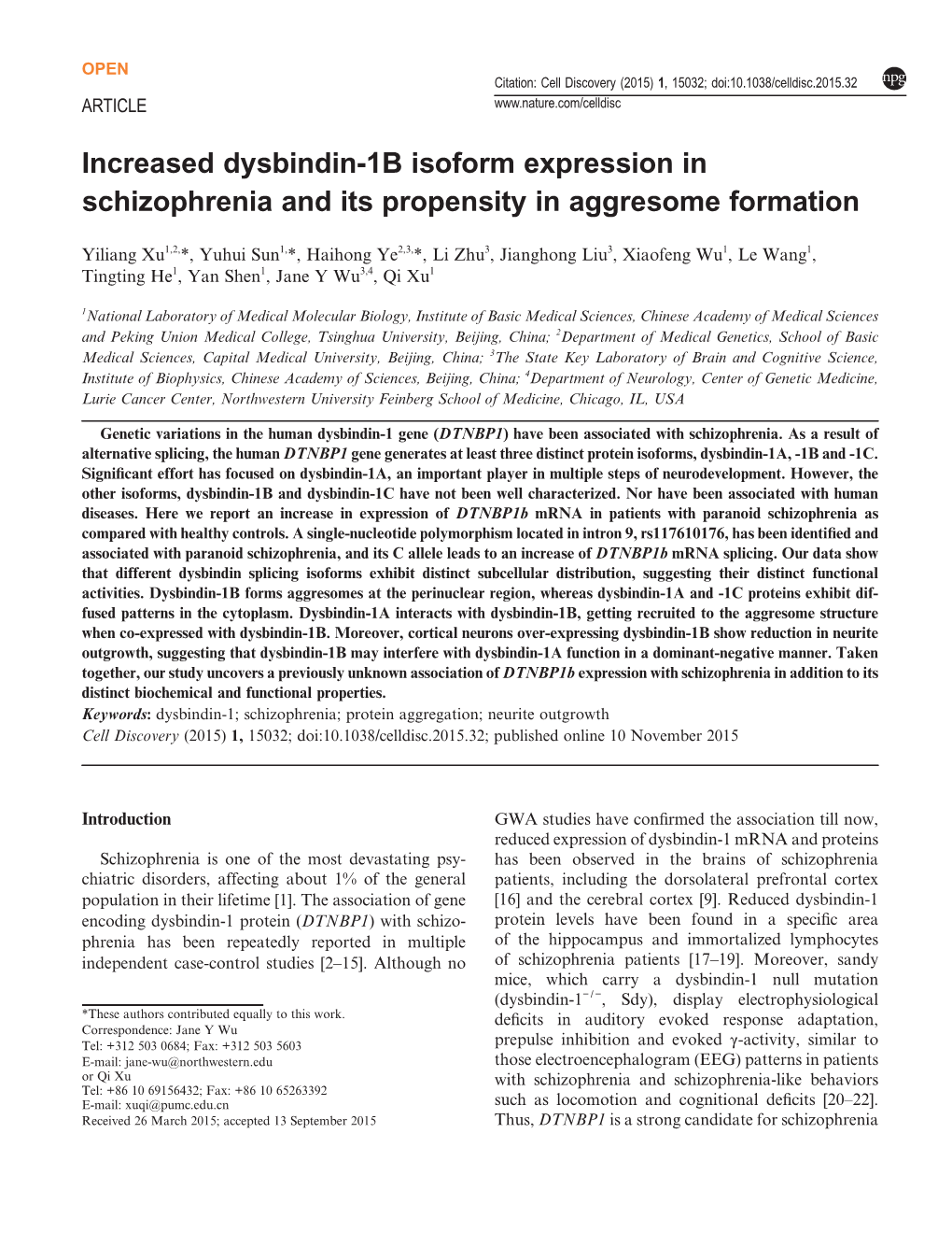 Increased Dysbindin-1B Isoform Expression in Schizophrenia and Its Propensity in Aggresome Formation