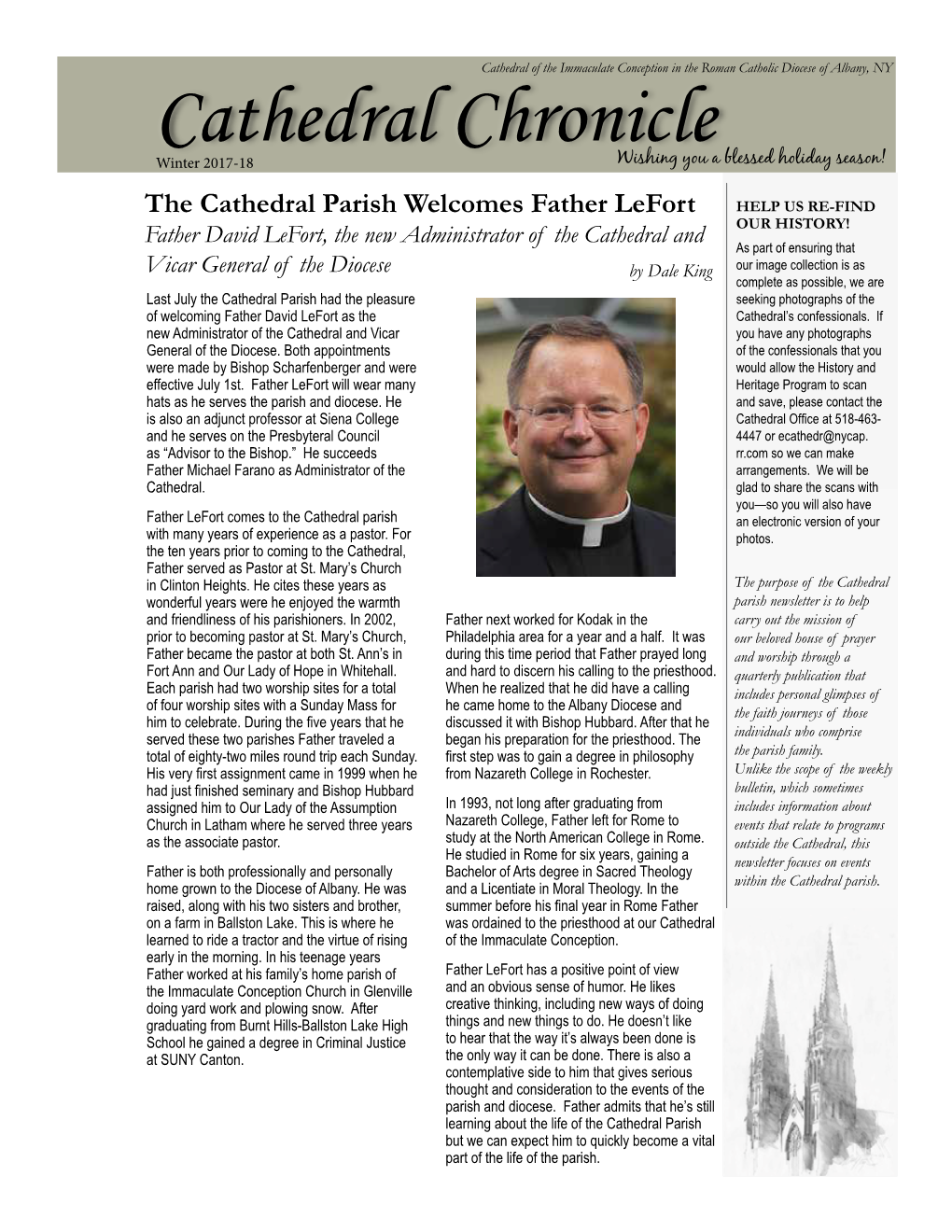 Cathedral Chronicle Winter 2017-18 Wishing You a Blessed Holiday Season!