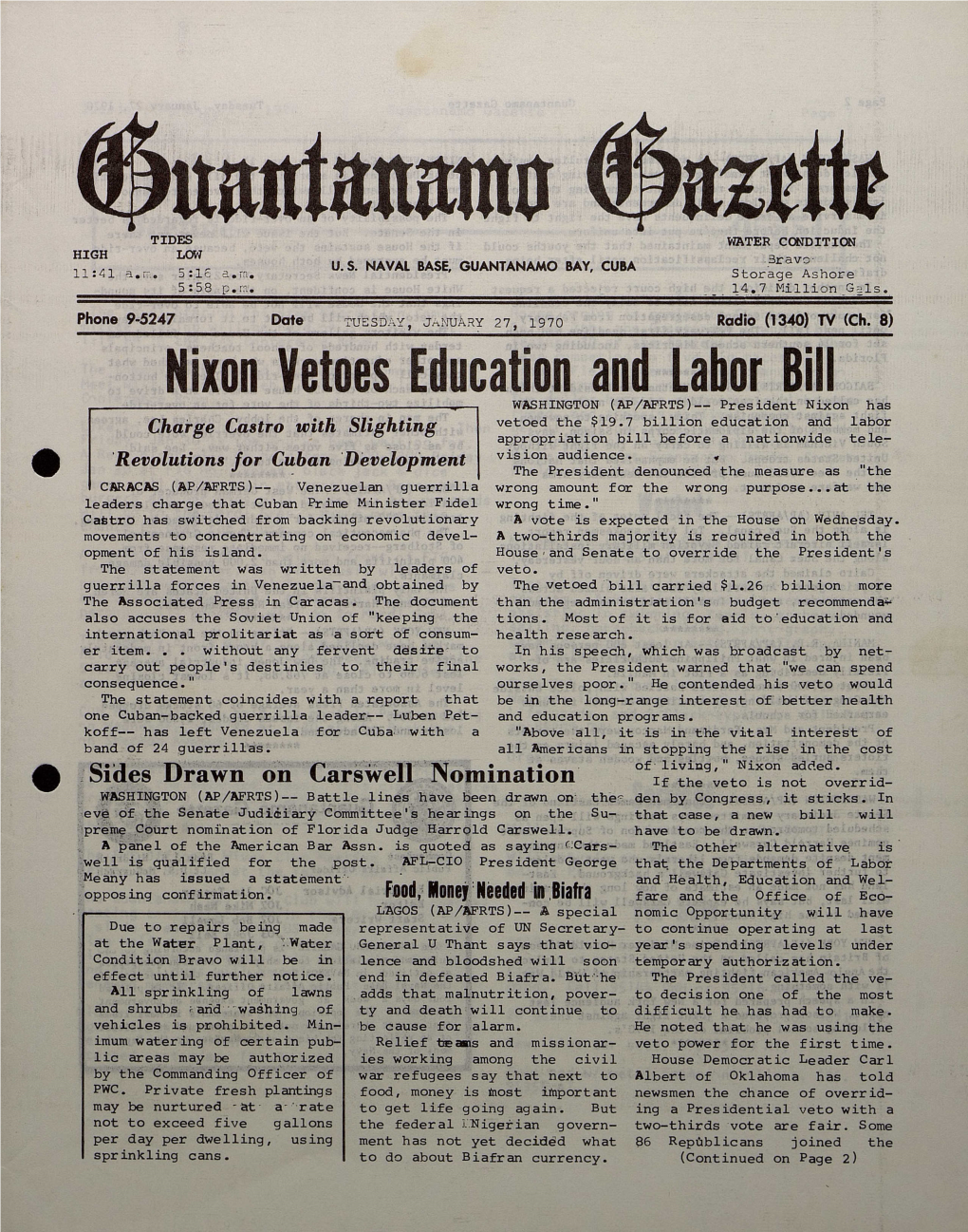 Nixon Vetoes Education and Labor Bill
