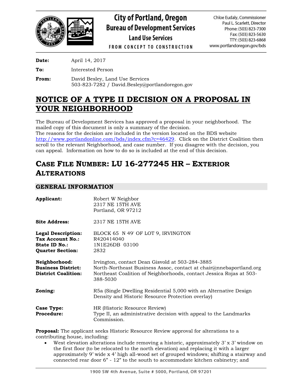 Notice of a Type Ii Decision on a Proposal in Your Neighborhood