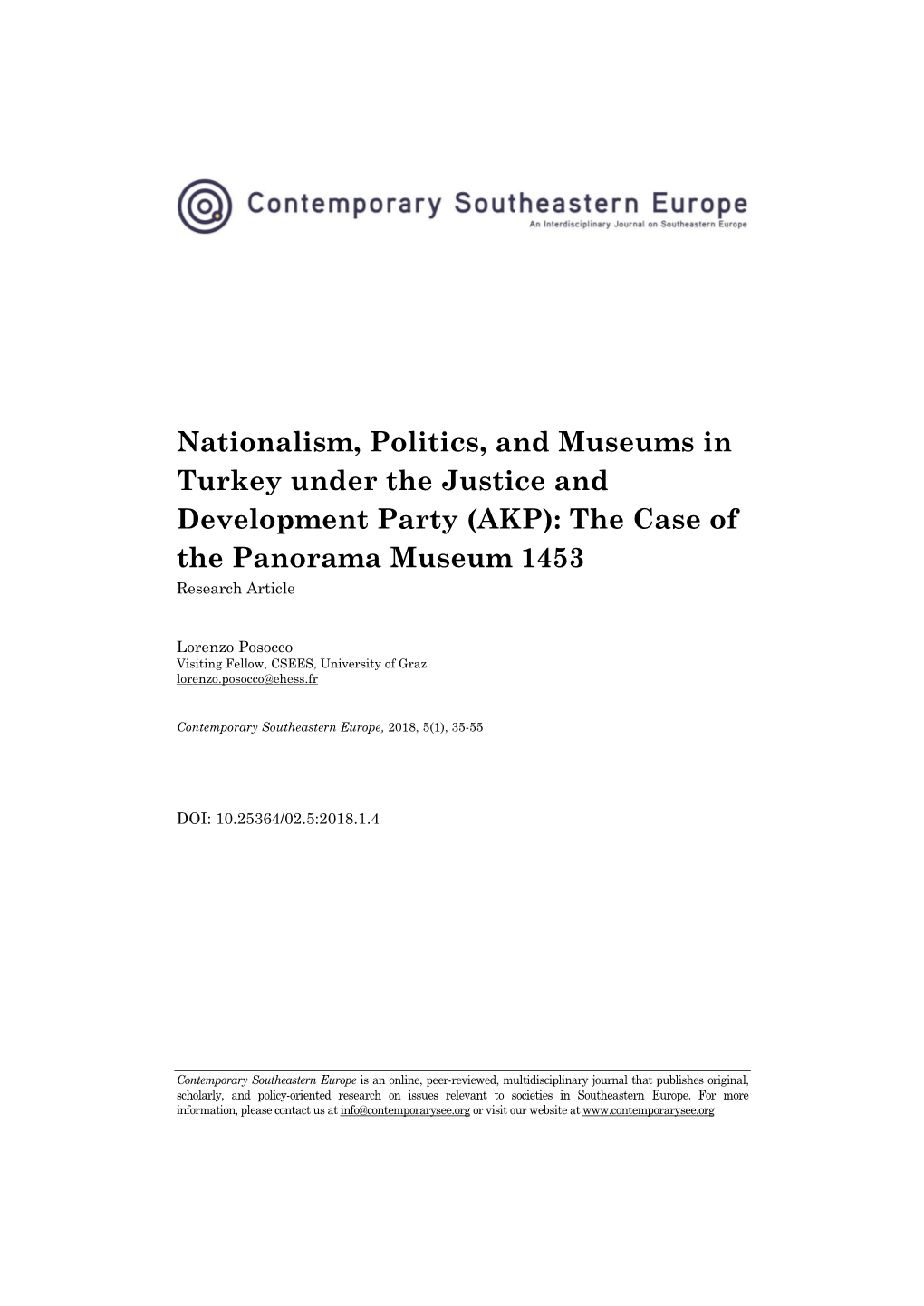 Nationalism, Politics, and Museums in Turkey Under the Justice and Development Party (AKP): the Case of the Panorama Museum 1453 Research Article