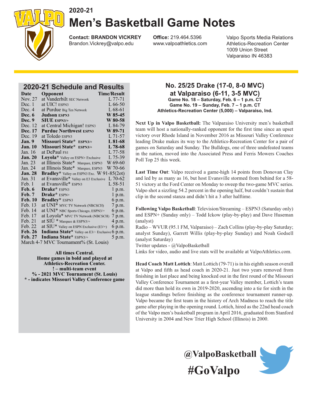 Men's Basketball Game Notes