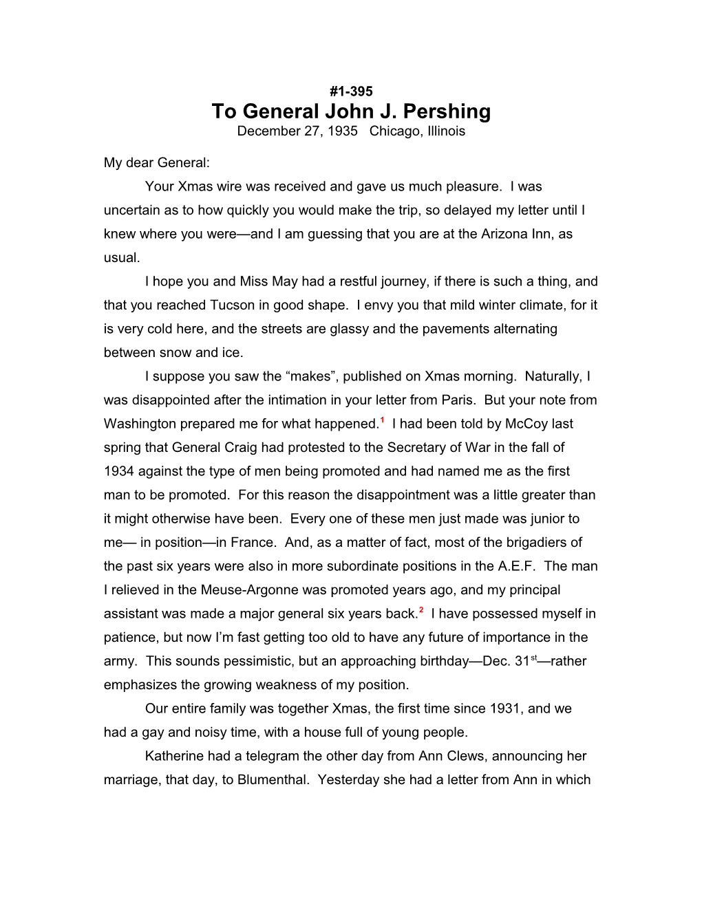To General John J. Pershing s1