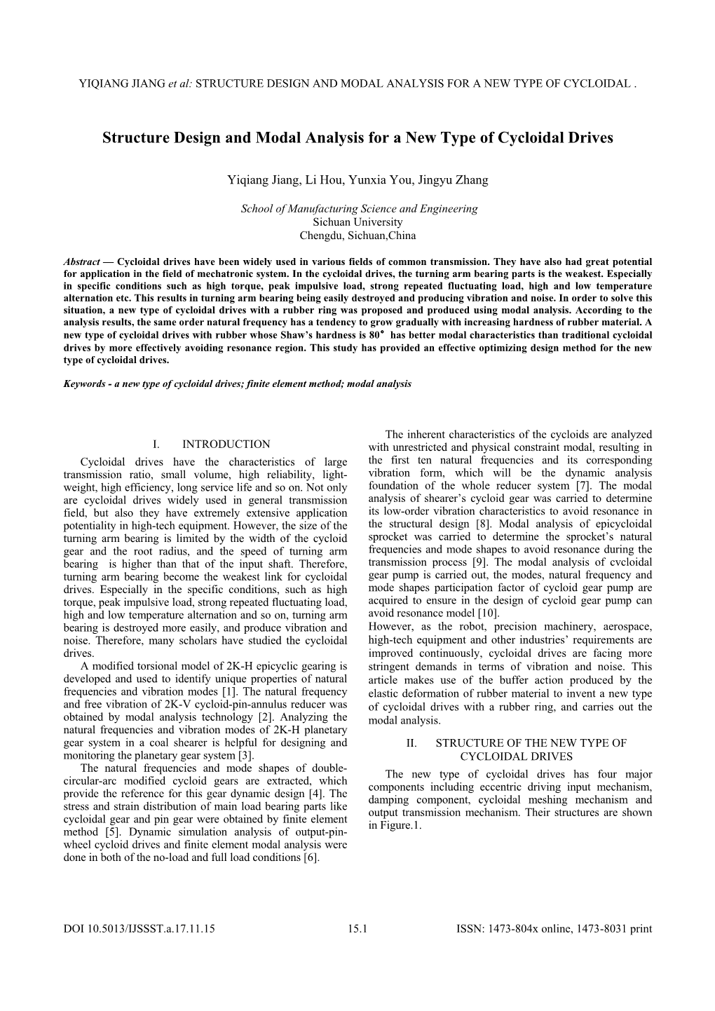 Structure Design and Modal Analysis for a New Type of Cycloidal Drives