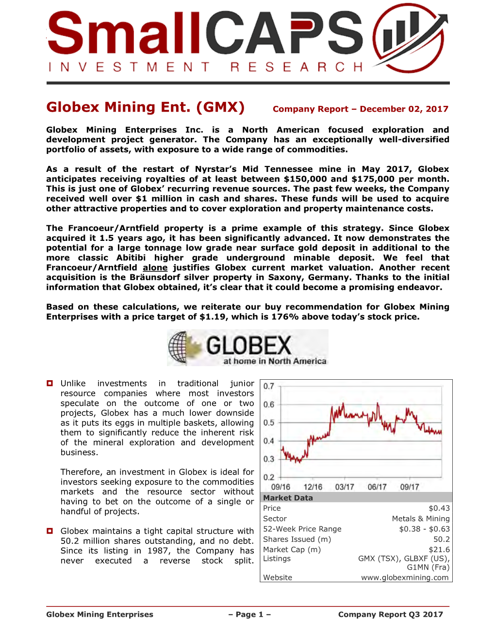 Globex Mining Ent. (GMX) Company Report – December 02, 2017