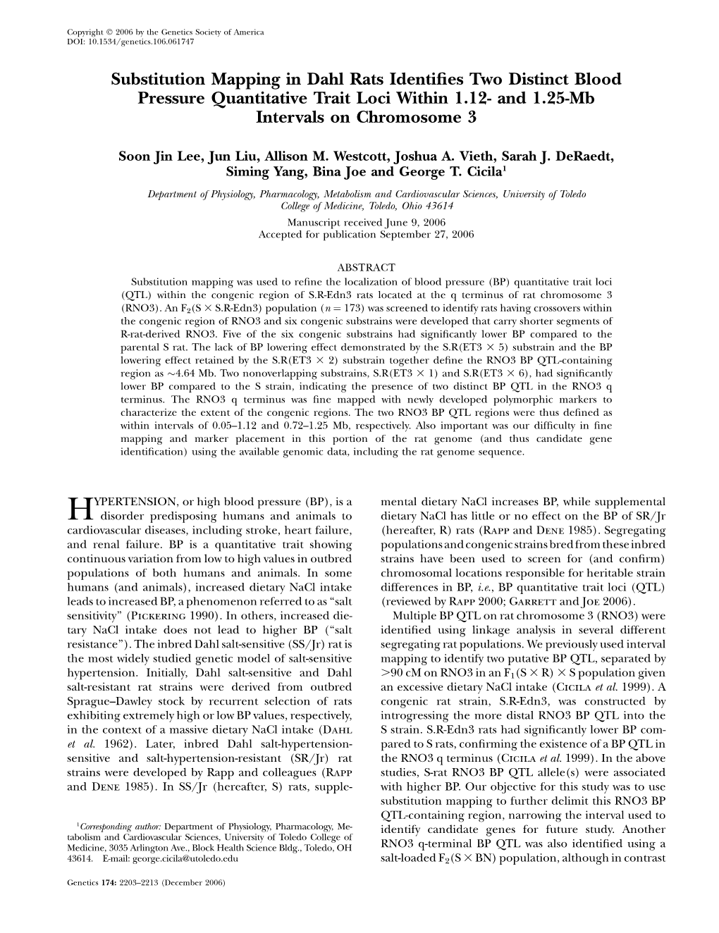 Substitution Mapping in Dahl Rats Identifies