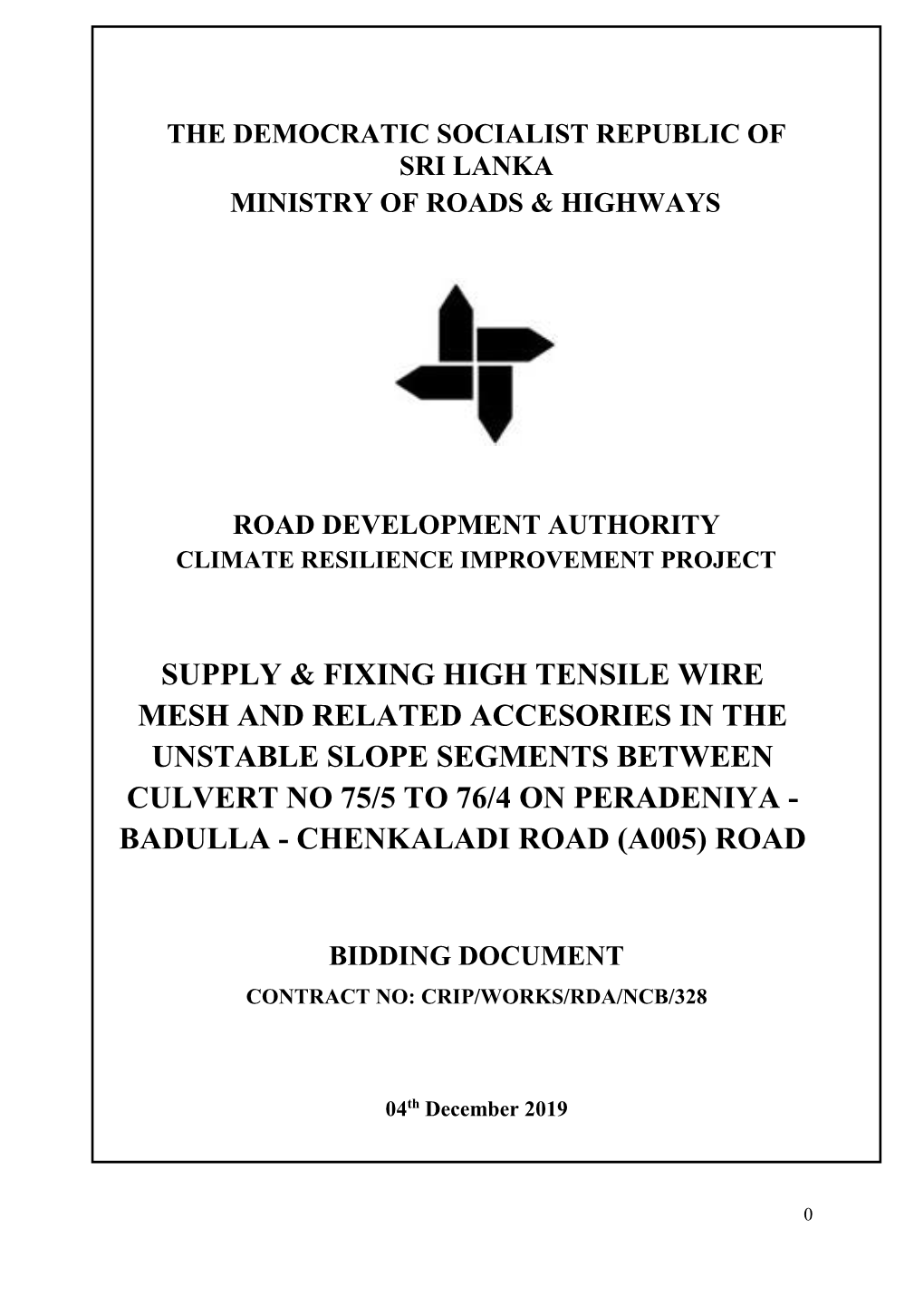 Bidding Document Contract No: Crip/Works/Rda/Ncb/328