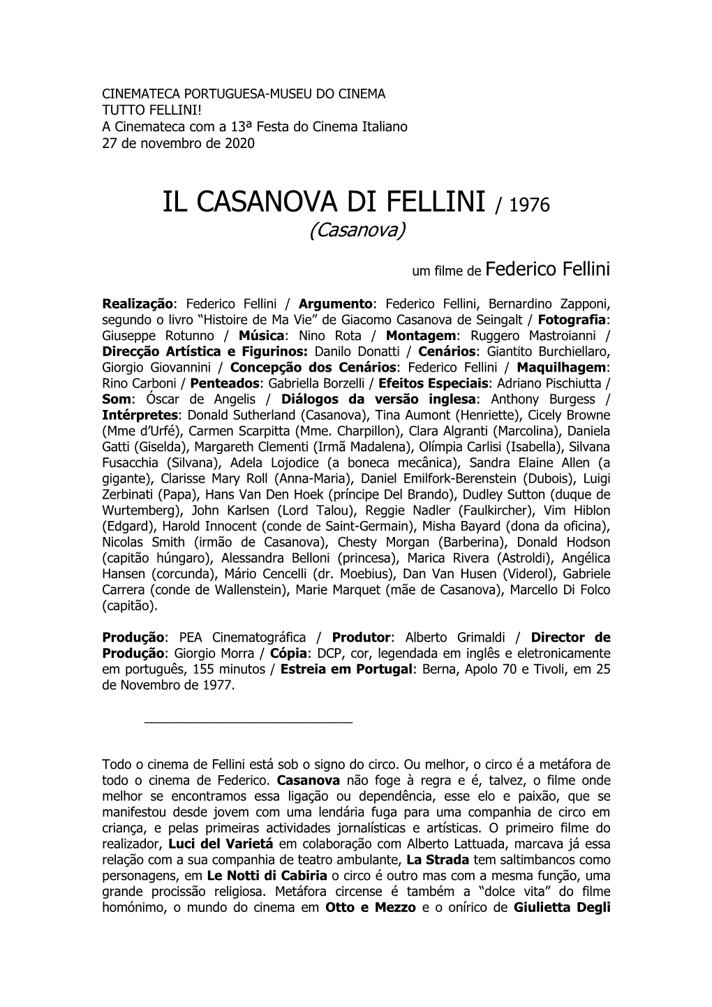 IL CASANOVA DI FELLINI / 1976 (Casanova)