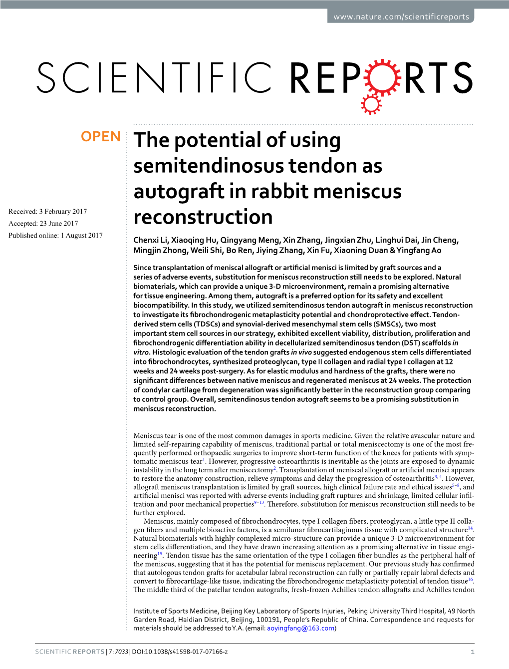 The Potential of Using Semitendinosus Tendon As Autograft in Rabbit
