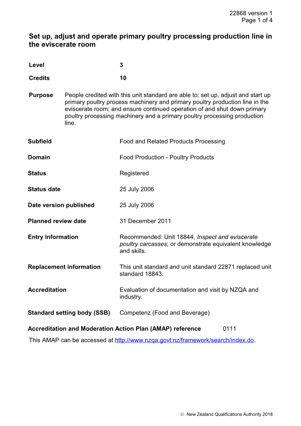 22868 Set Up, Adjust and Operate Primary Poultry Processing Production Line in the Eviscerate