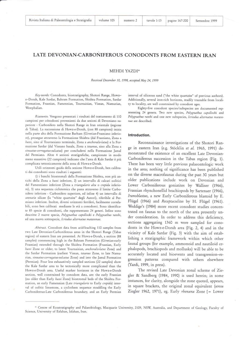 Late Devonian-Carboniferous Conodonts from Eastern Iran