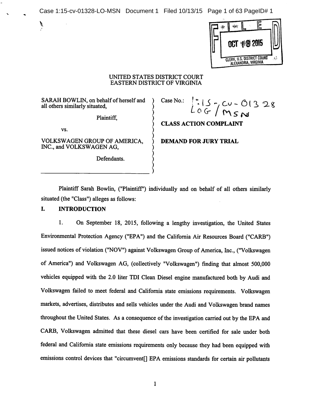 LOG-/ (Vy Sym/ Plaintiff, CLASS ACTION COMPLAINT Vs