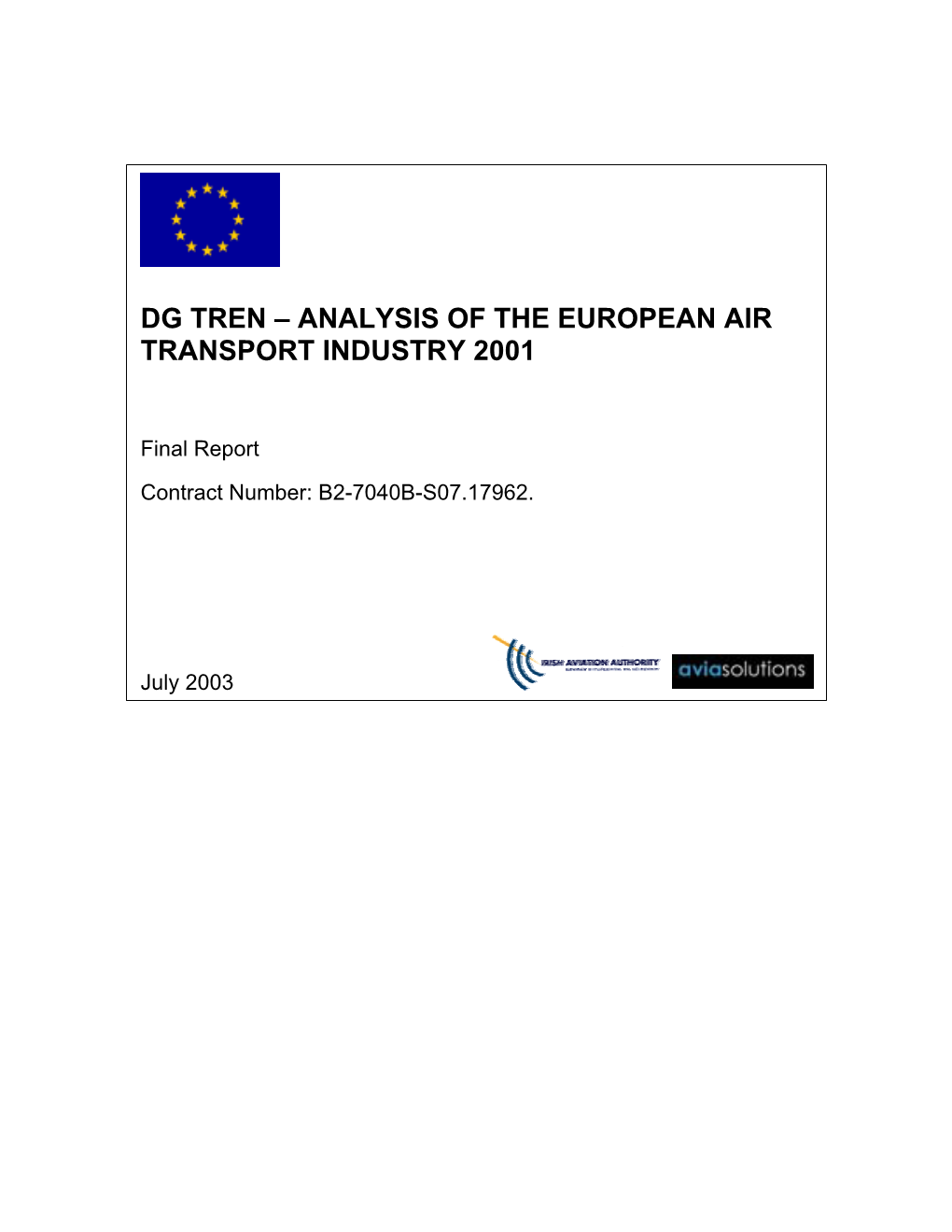 Analysis of the European Air Transport Industry 2001