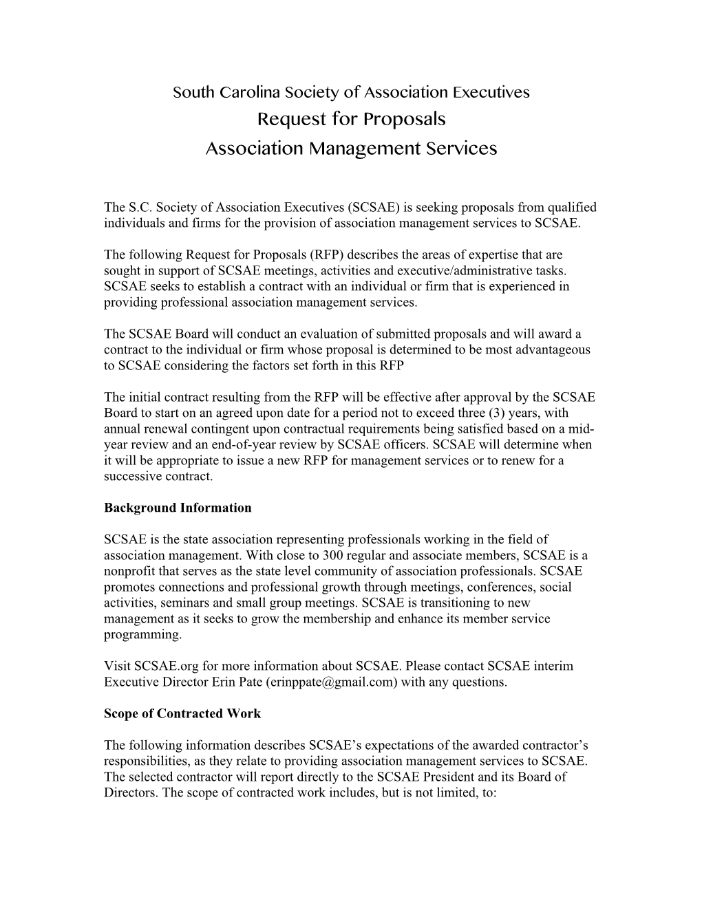 Request for Proposals Association Management Services