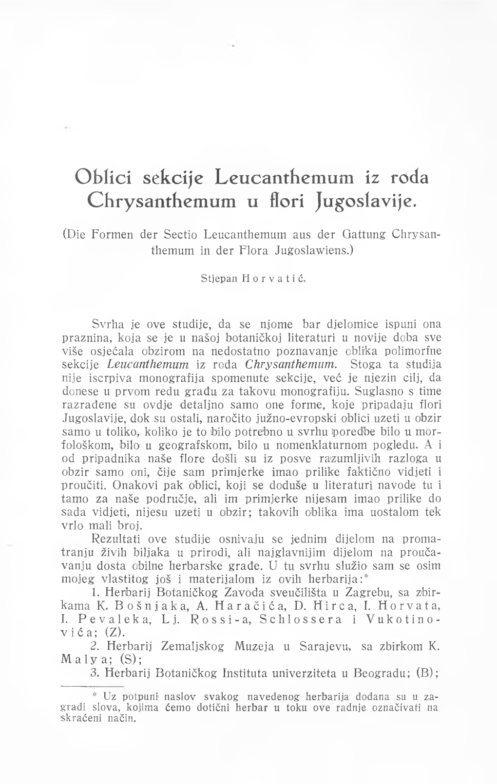 Oblici Sekcije Leucantbemum Iz Roda Chrysanthemum U Flori Jugoslavije