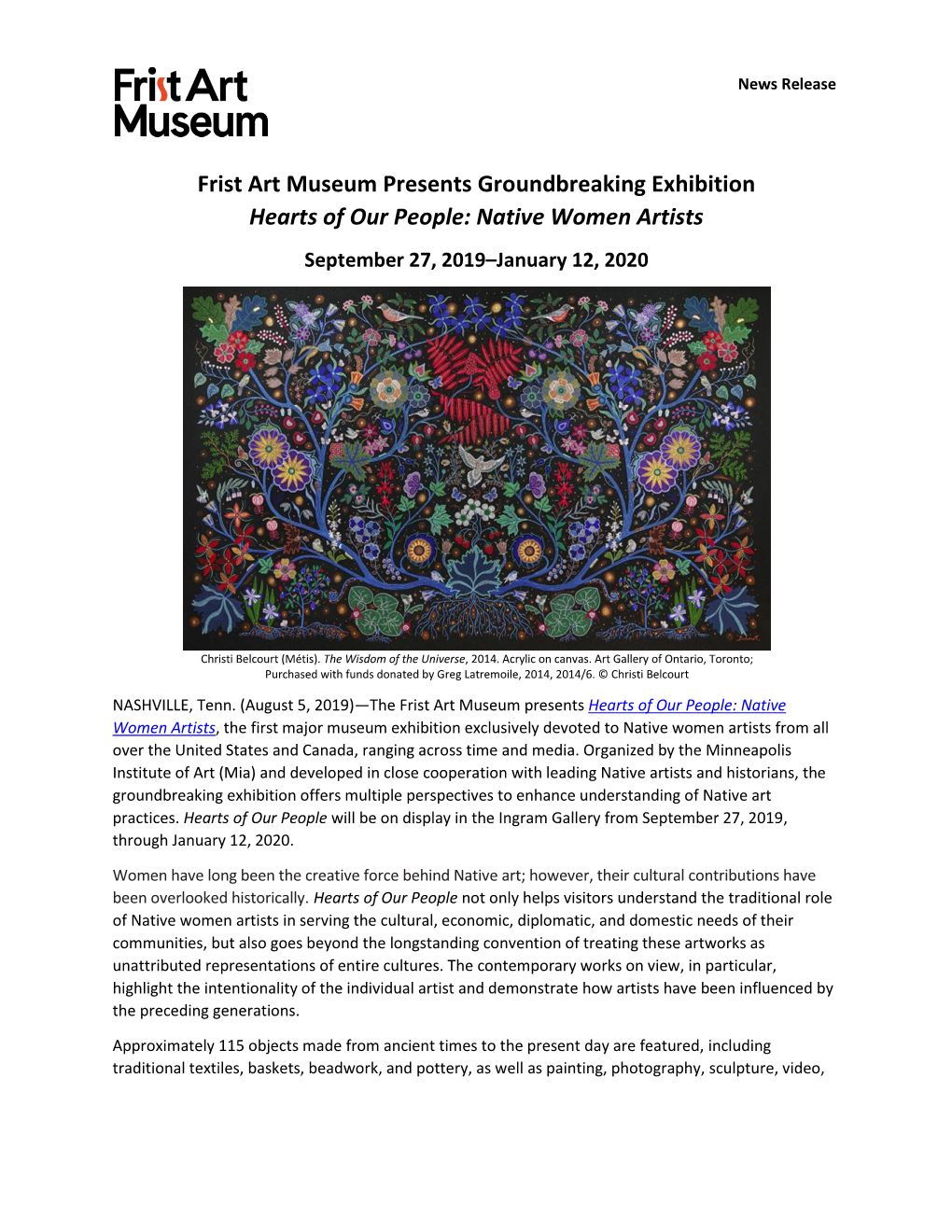 Native Women Artists September 27, 2019–January 12, 2020