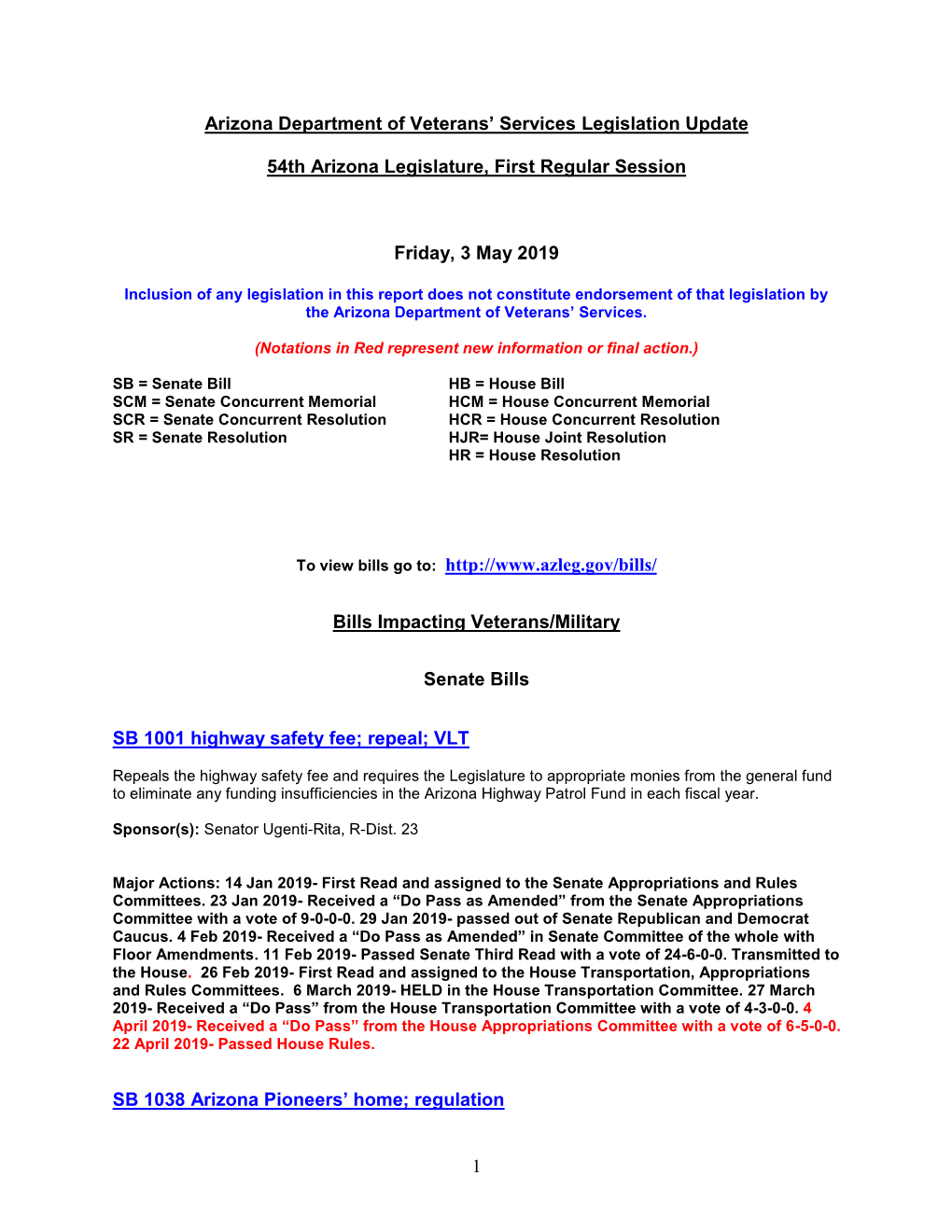 ADVS State and Federal Veteran Legislation Update