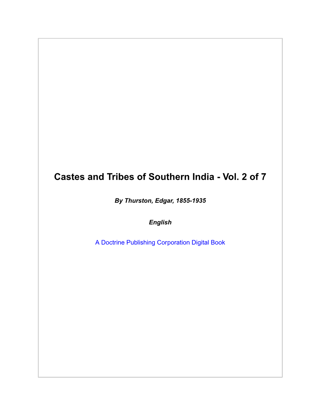 Castes and Tribes of Southern India - Vol