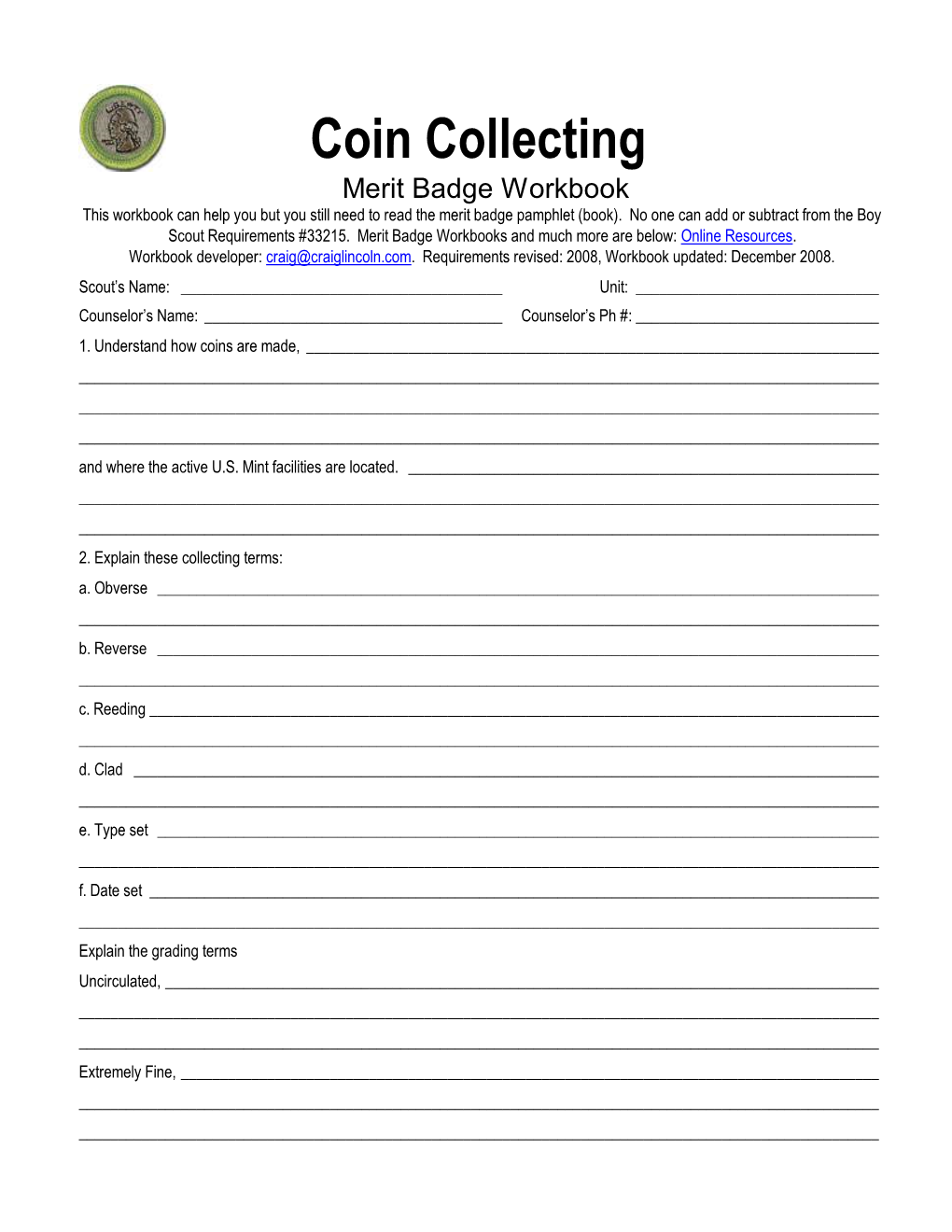 Coin Collecting Merit Badge Workbook This Workbook Can Help You but You Still Need to Read the Merit Badge Pamphlet (Book)