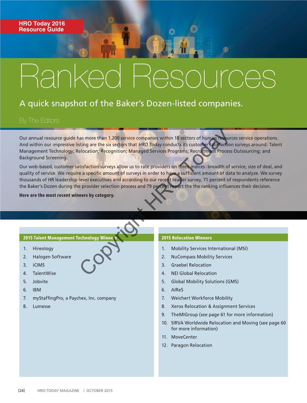 Ranked Resources a Quick Snapshot of the Baker’S Dozen-Listed Companies