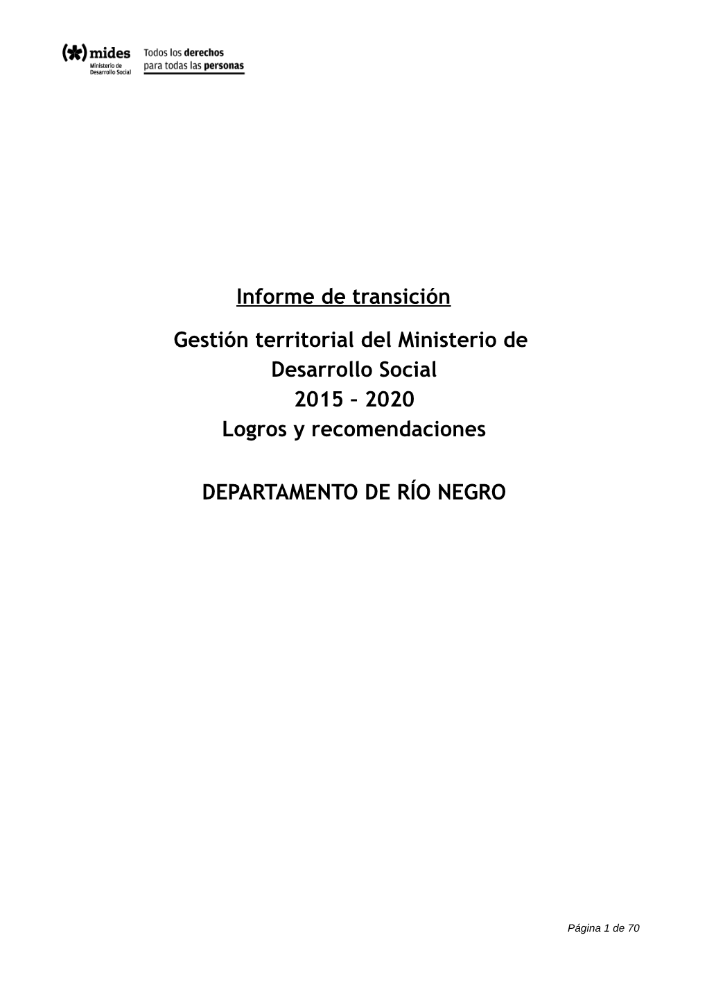 Informe De Transición. Departamento De Río Negro