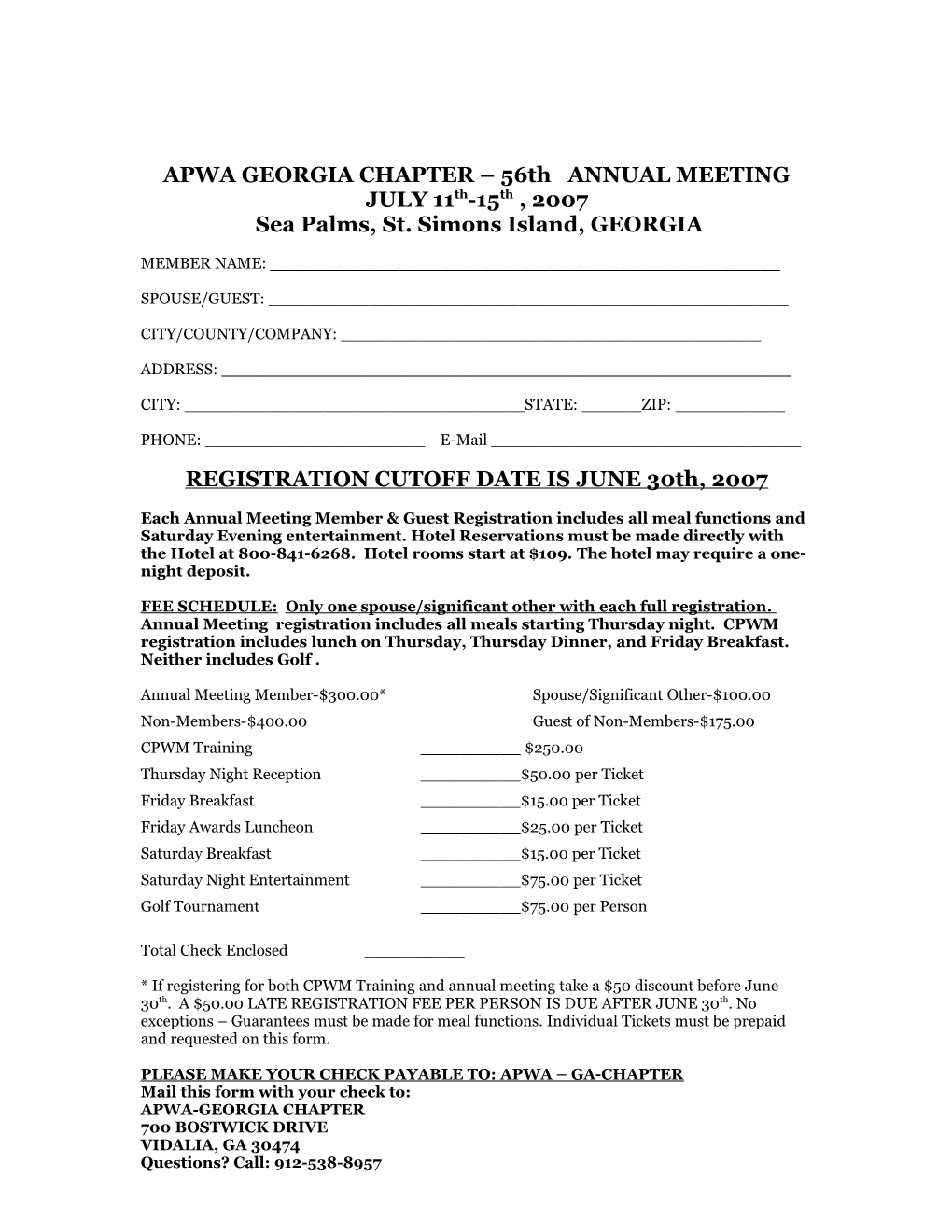 APWA GEORGIA CHAPTER 54Th ANNUAL MEETING