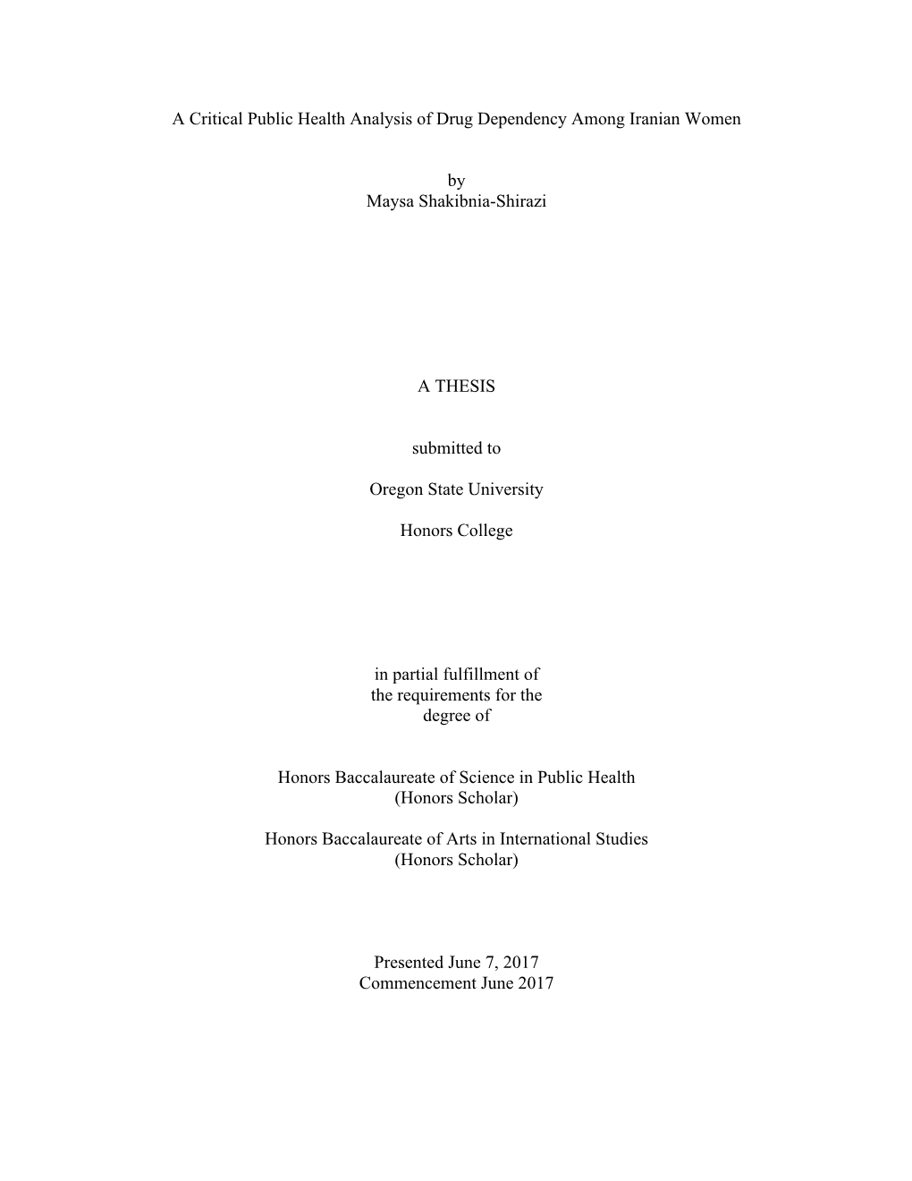 A Critical Public Health Analysis of Drug Dependency Among Iranian Women