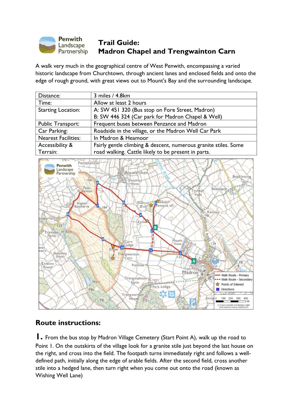 Madron Chapel and Trengwainton Carn Route Instructions