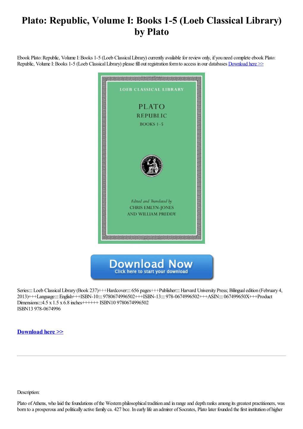 (Loeb Classical Library) by Plato