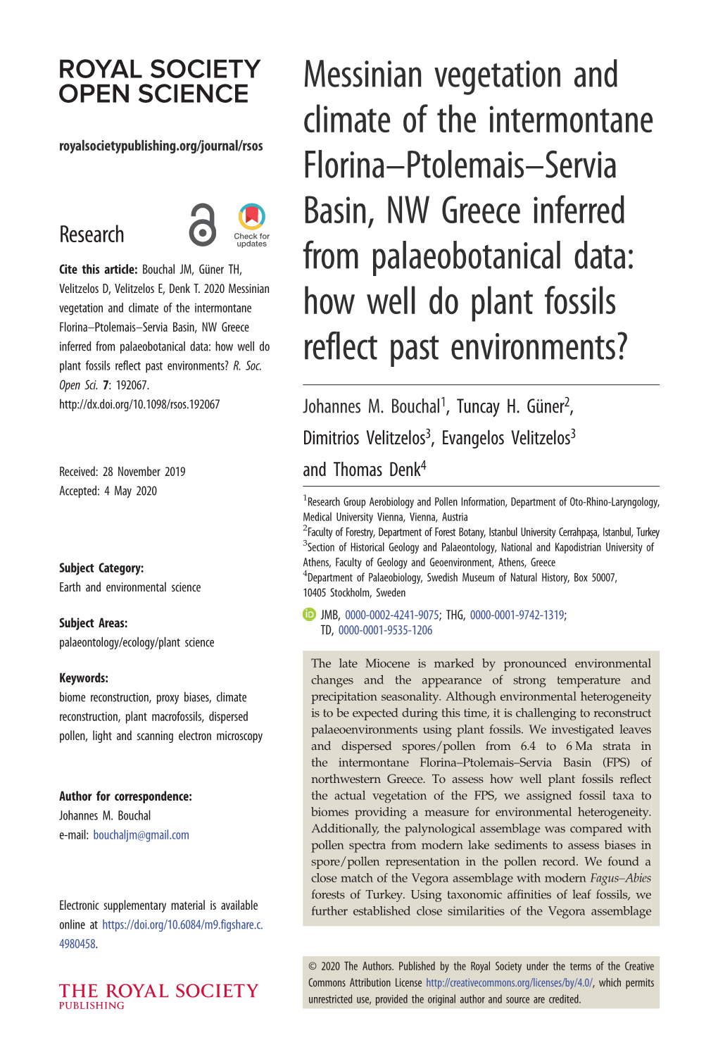 Messinian Vegetation and Climate of the Intermontane Florina–Ptolemais