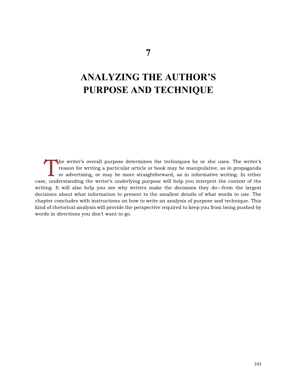 Chapter 7: Analyzing the Author's Purpose and Technique