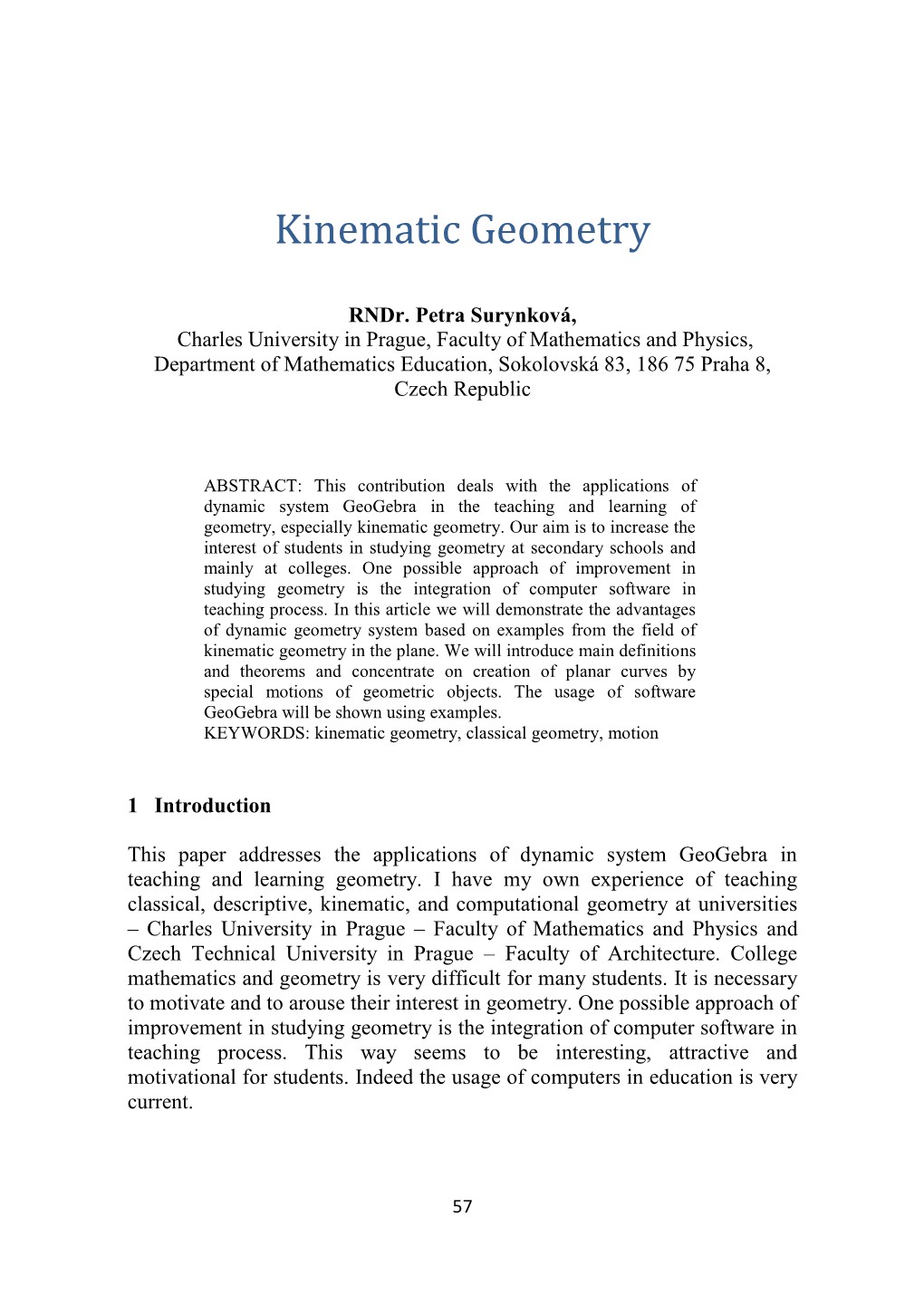 Kinematic Geometry