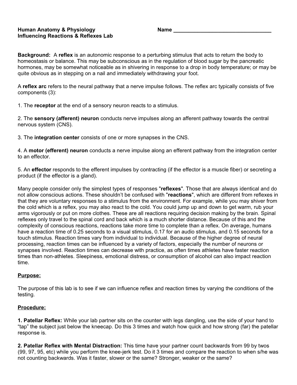 Influence Patellar Reflex