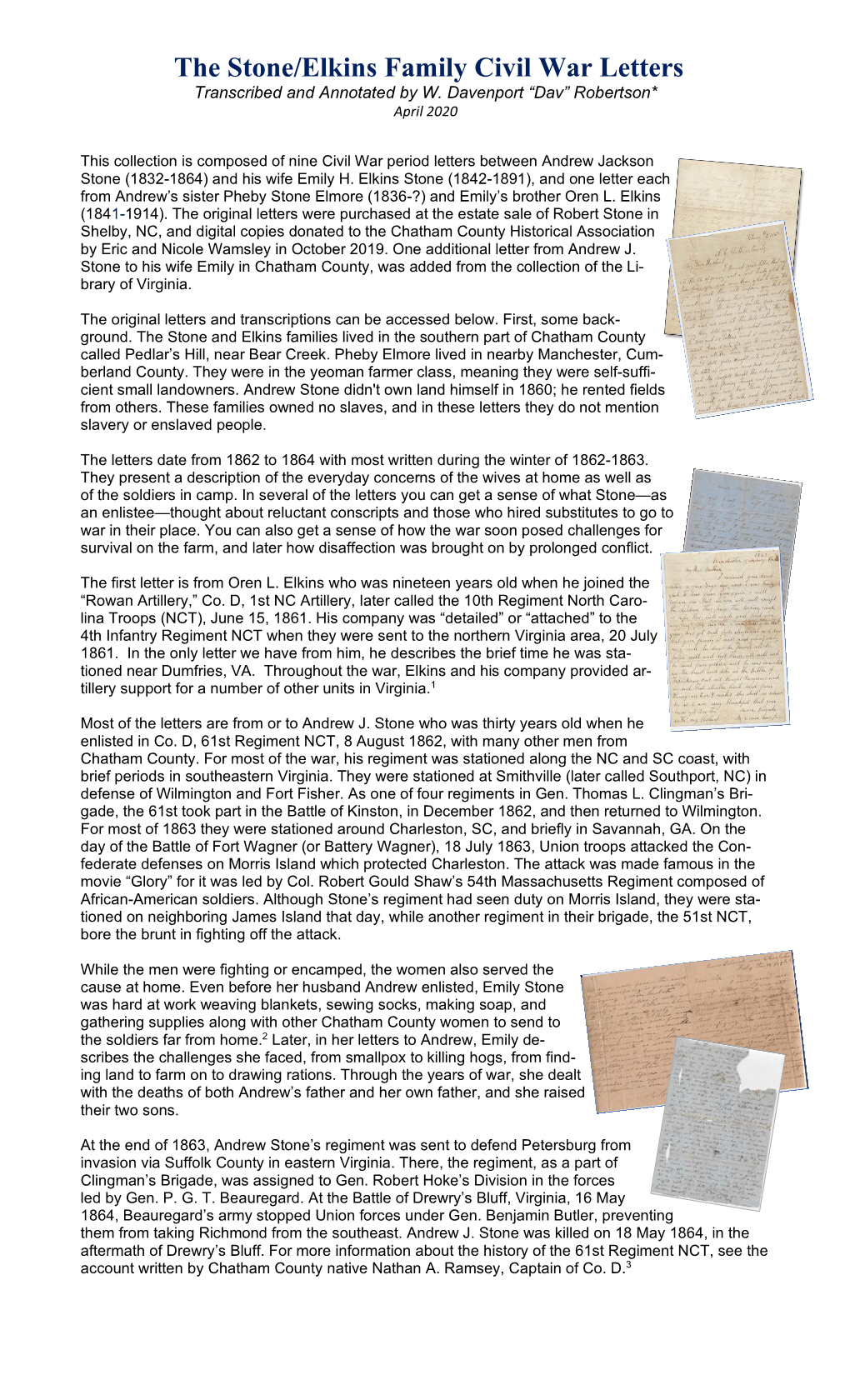 The Stone/Elkins Family Civil War Letters Transcribed and Annotated by W
