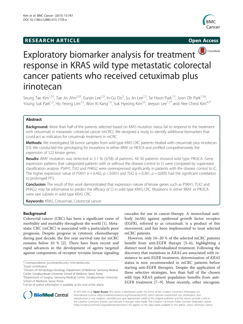 Exploratory Biomarker Analysis for Treatment Response in KRAS Wild