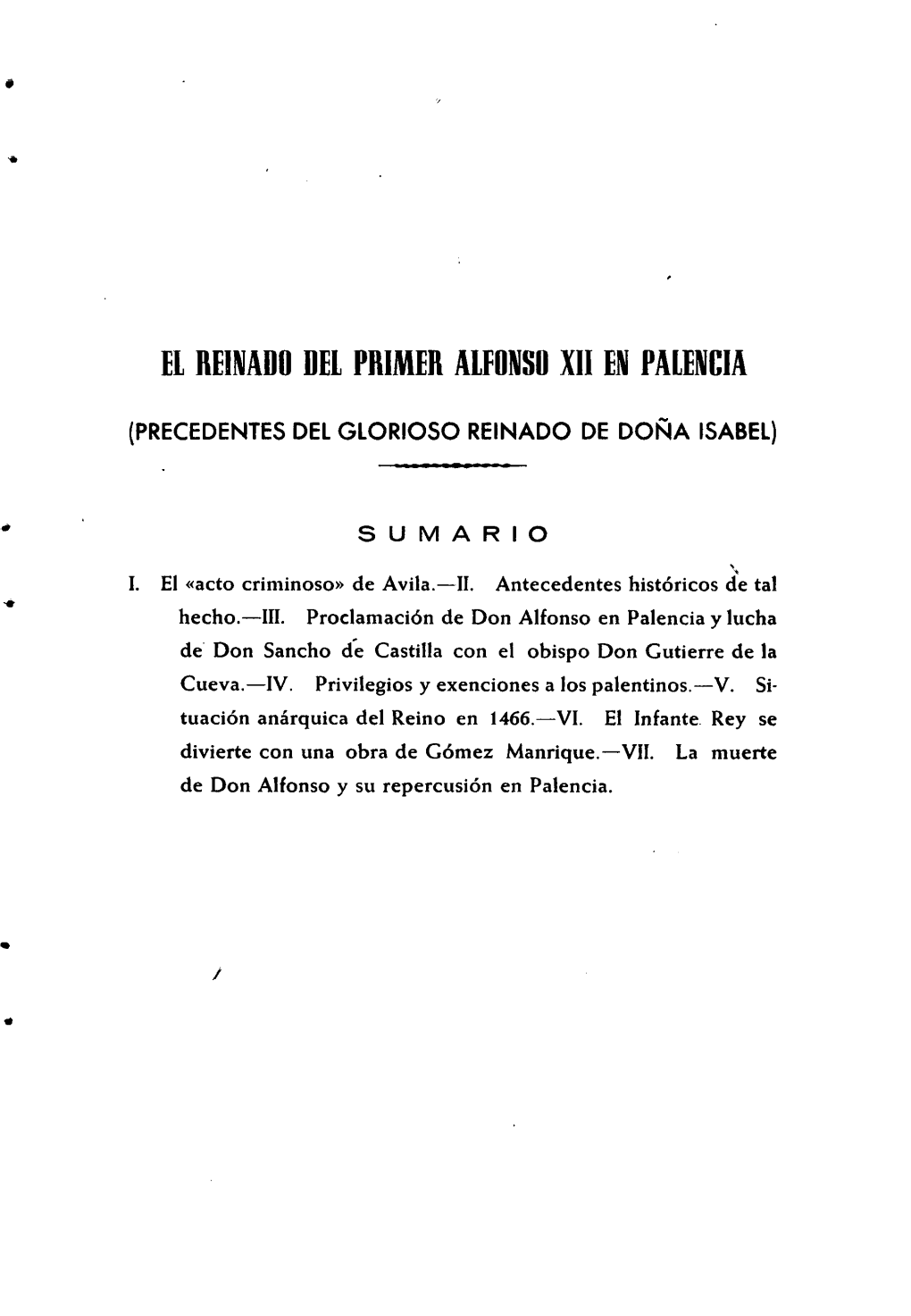 El Reinado Del Primer Alfonso Xii En Palencia
