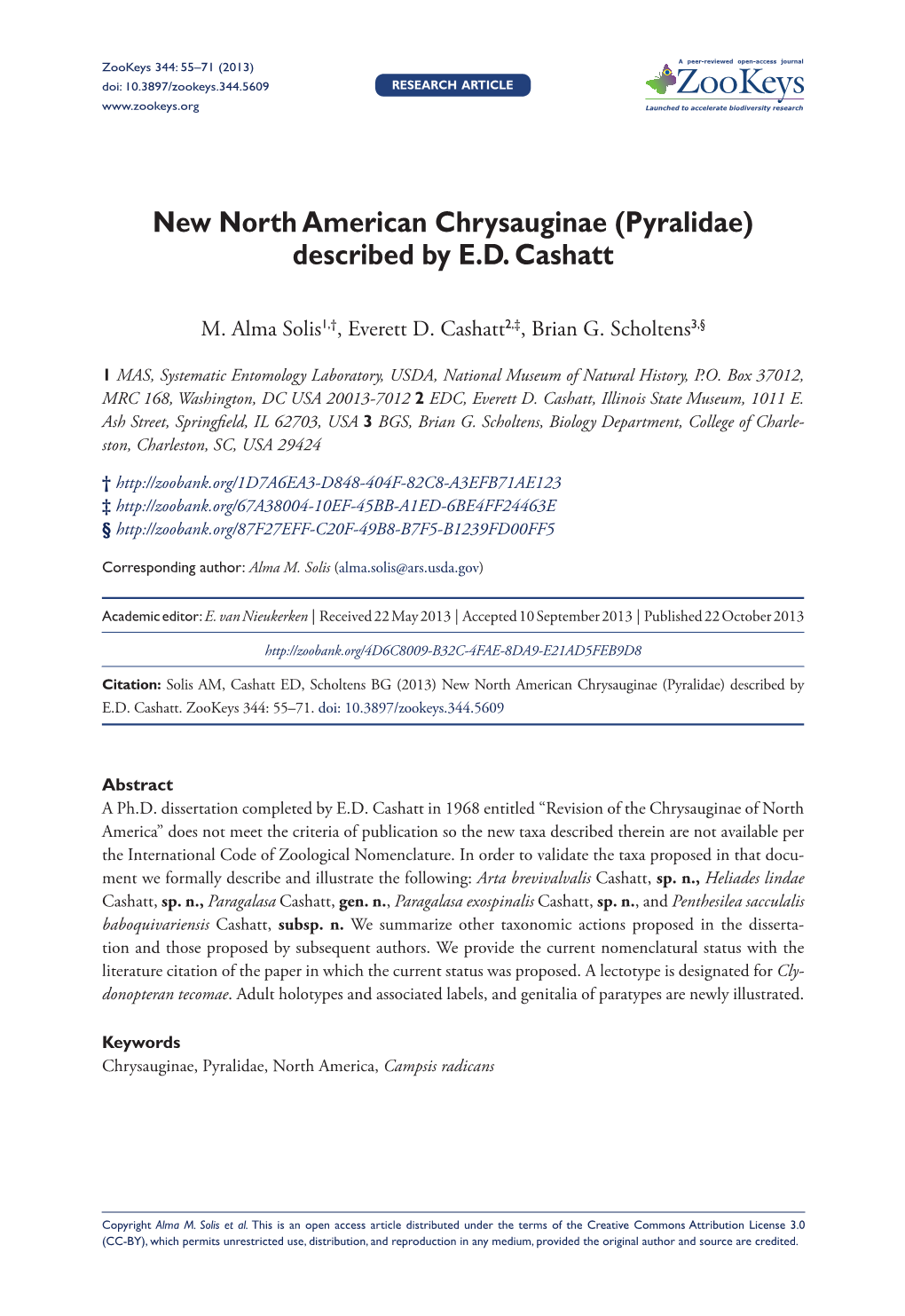 New North American Chrysauginae (Pyralidae) Described by E.D. Cashatt