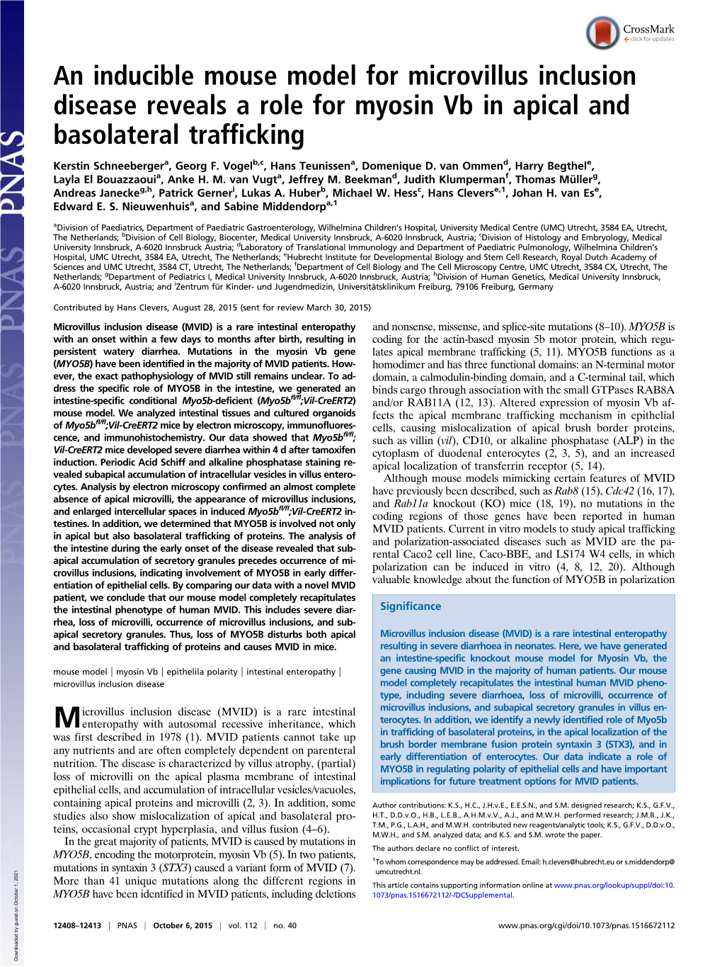 An Inducible Mouse Model for Microvillus Inclusion Disease Reveals a Role for Myosin Vb in Apical and Basolateral Trafficking