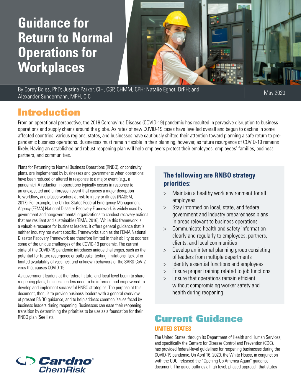 View Our Guidance for Return to Normal Operations for Workplaces