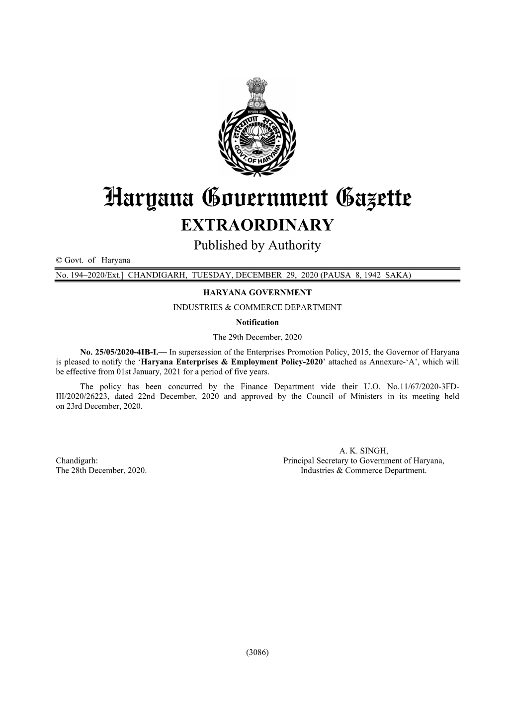 HARYANA ENTERPRISES and EMPLOYMENT POLICY, 2020 Department of Industries and Commerce, Government of Haryana