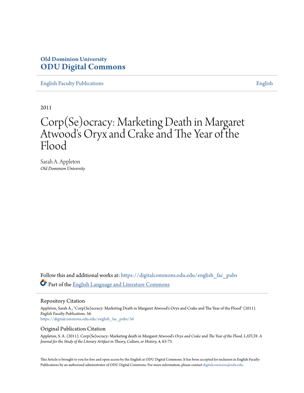 Marketing Death in Margaret Atwood's Oryx and Crake and the Year of the Flood