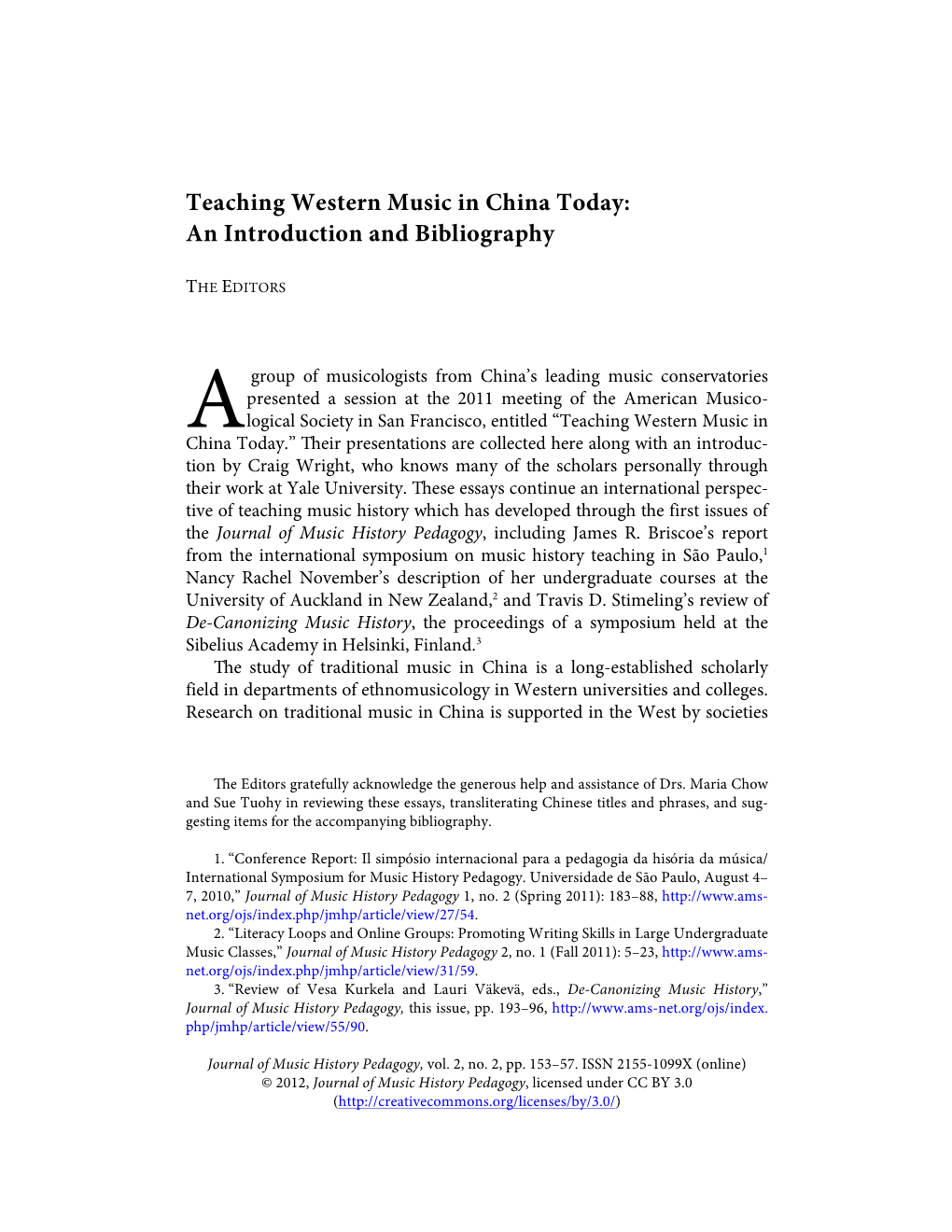 Teaching Western Music in China Today: an Introduction and Bibliography