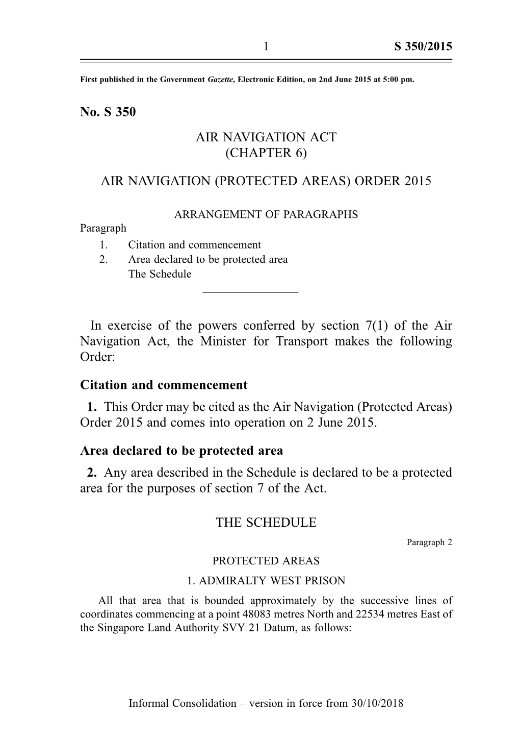 Air Navigation (Protected Areas) Order 2015