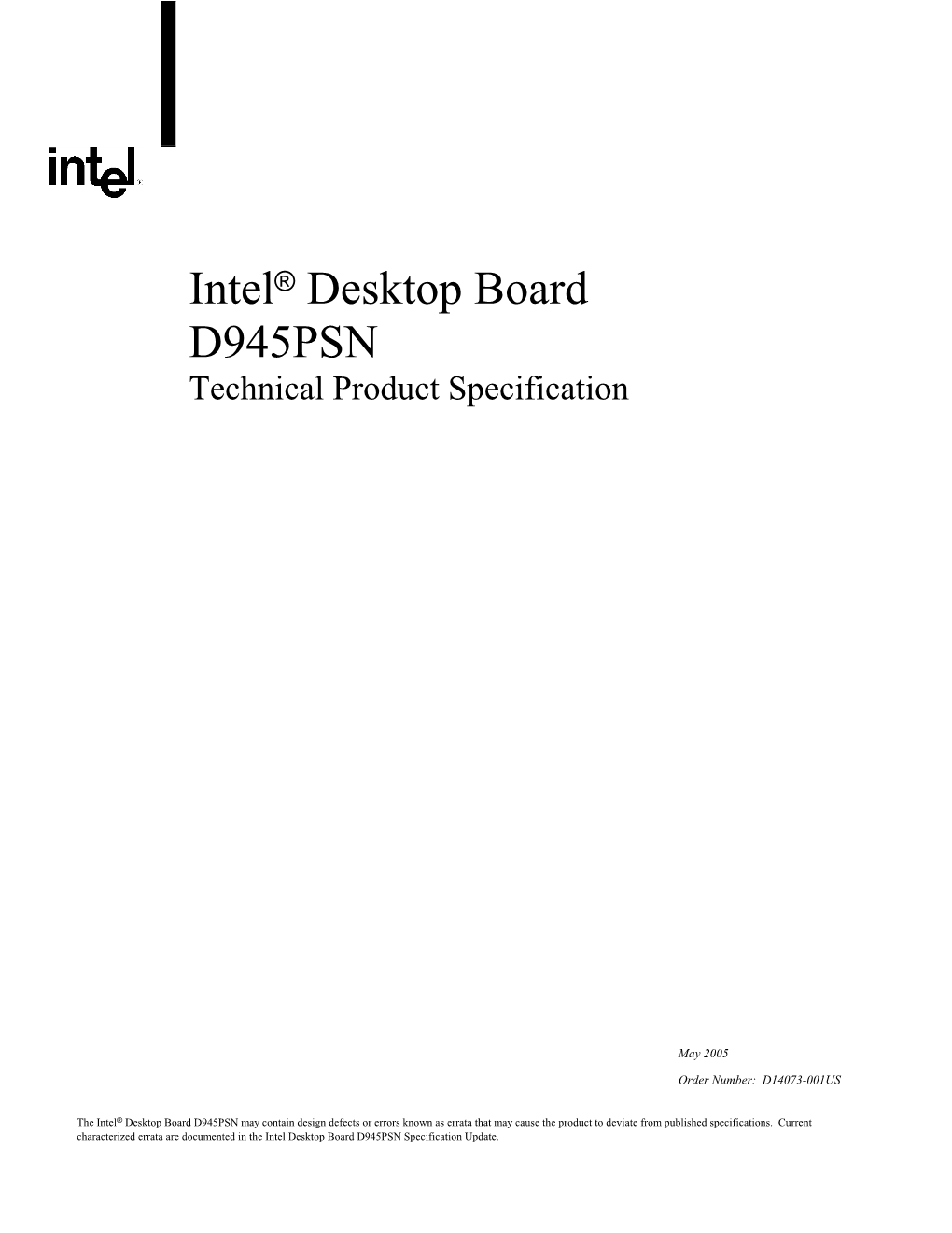 Intel® Desktop Board D945PSN Technical Product Specification