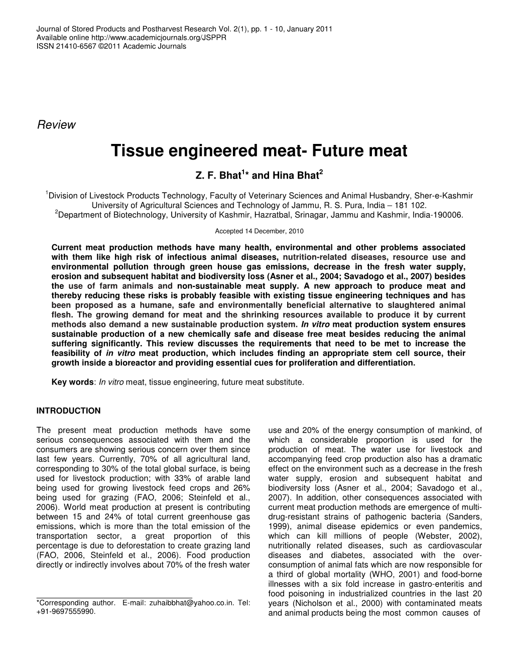 Tissue Engineered Meat- Future Meat