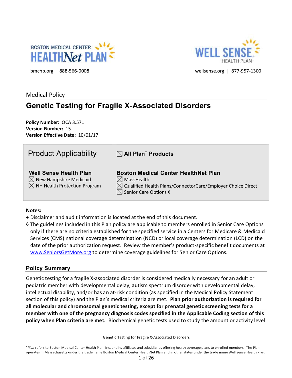 Genetic Testing for Fragile X-Associated Disorders Product