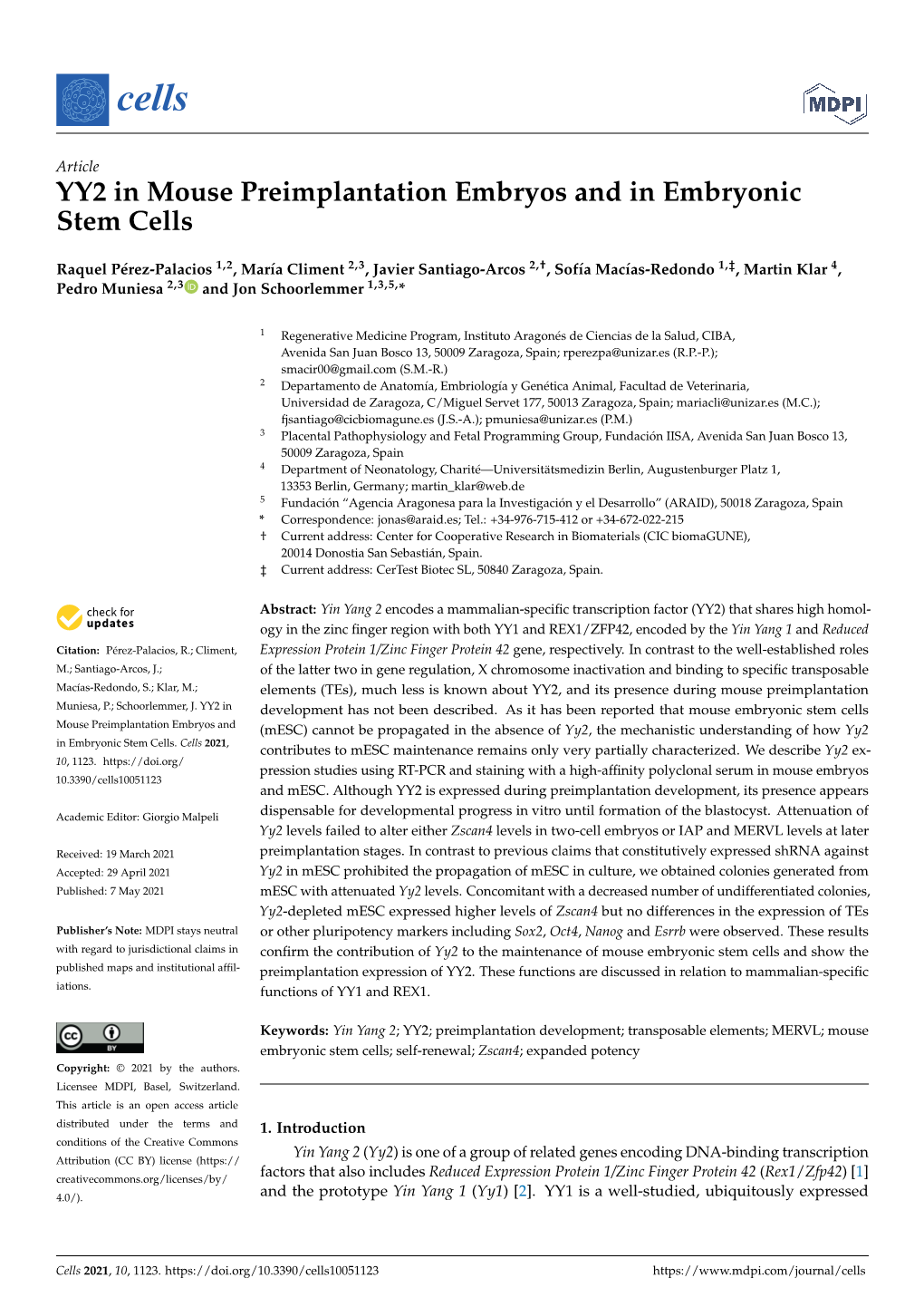 YY2 in Mouse Preimplantation Embryos and in Embryonic Stem Cells