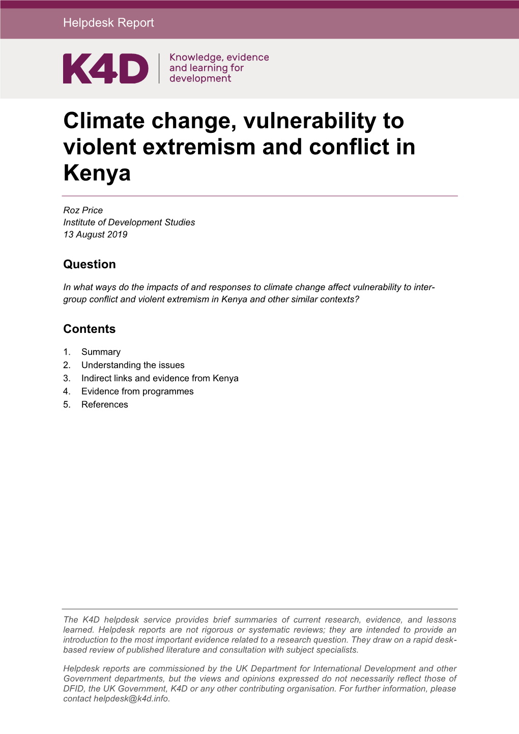 Climate Change, Vulnerability to Violent Extremism and Conflict in Kenya
