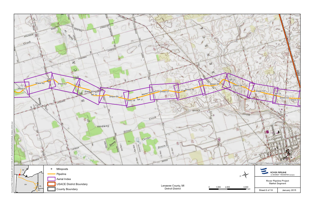 Mileposts Pipeline Aerial Index USACE District Boundary County Boundary