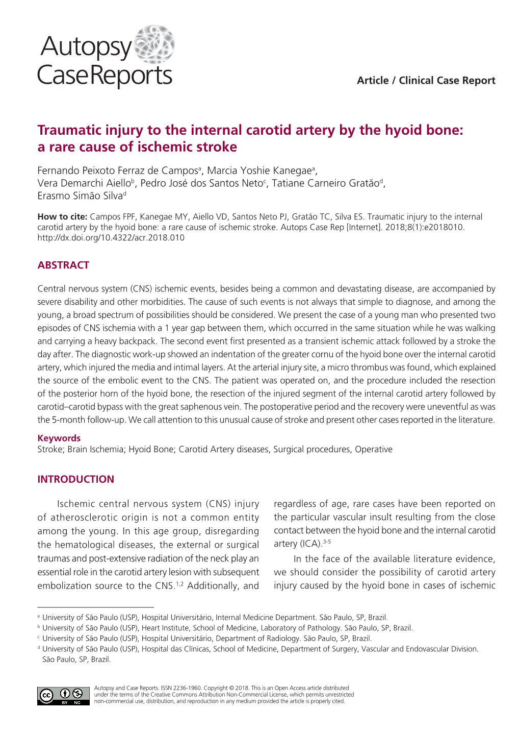 Traumatic Injury to the Internal Carotid Artery by the Hyoid Bone: a Rare Cause of Ischemic Stroke